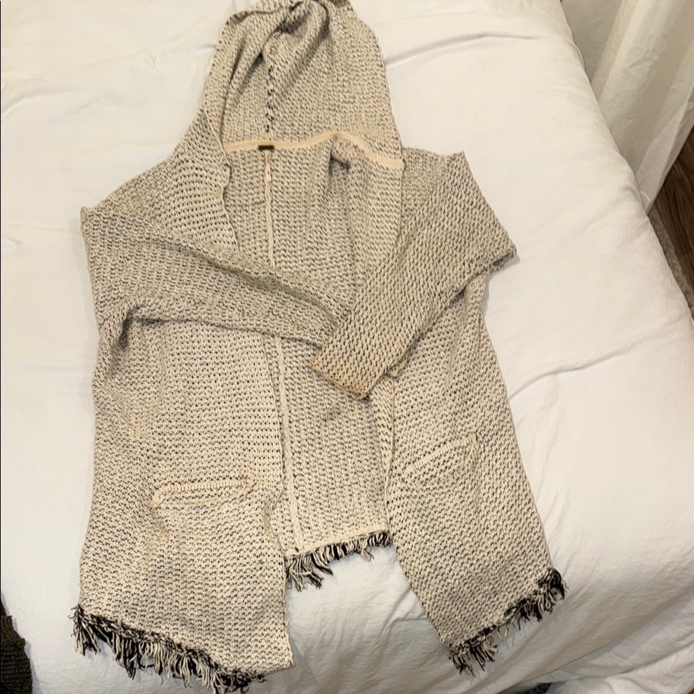 Free People Hooded Cardigan with Fringe